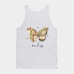 Vintage Map Butterfly: Born to Fly Adventure Design Tank Top